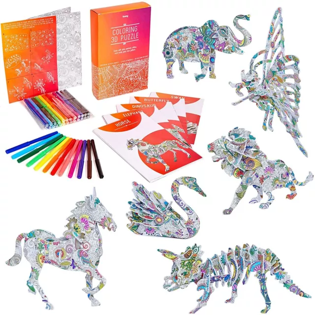 Coloring Puzzle Set Arts and Crafts for Girls and Boys Age 6 7 8 9 10 11 12  Year Old Fun Educational Painting Crafts Kit with Supplies for Kids  Birthday Toy Gift for Kids 5Pack 