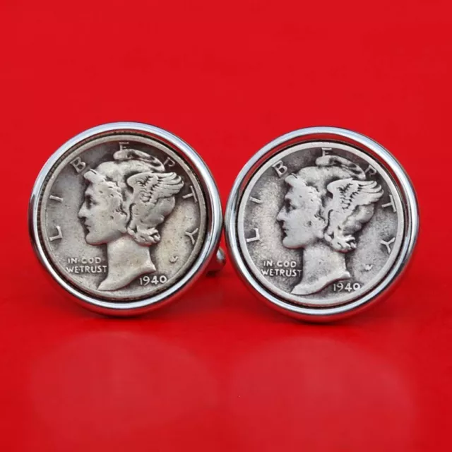 US 1916 ~ 1945 Mercury Dime 90% Silver Coin Cufflinks NEW US 1916 ~ 1945 Mercury Dime 90% Silver Coin Cufflinks NEW