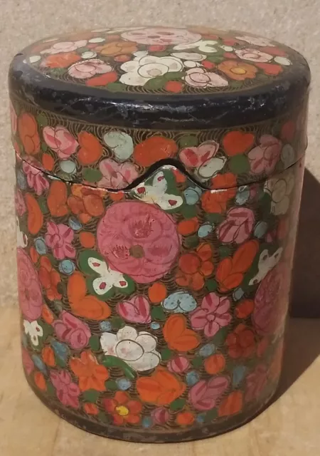 Vintage Old Antique Retro Wood Wooden Box Trinket Storage pot tub Lidded paisley