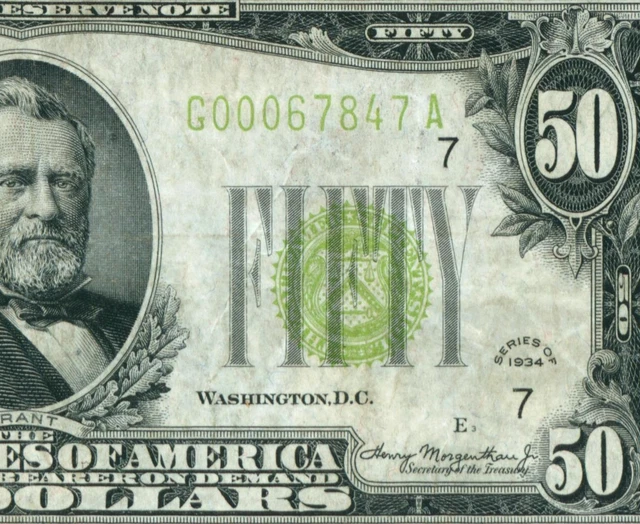 (( FIVE DIGIT )) $50 1934 LGS LIME ((LIGHT GREEN SEAL)) Federal Reserve Note