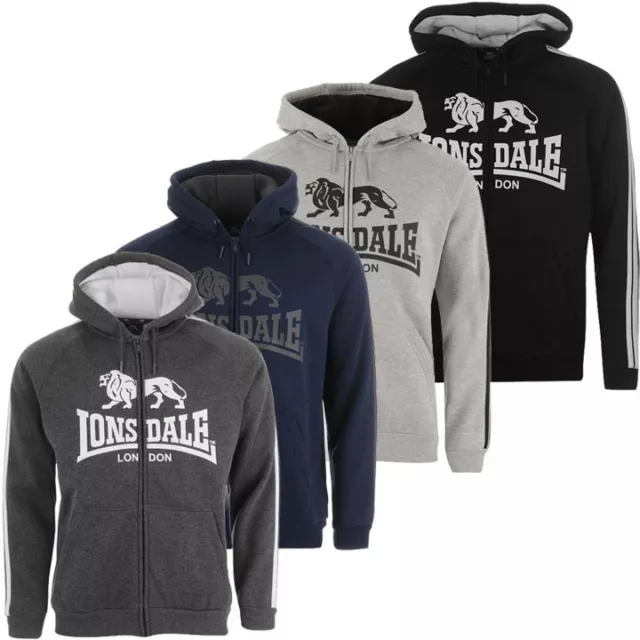 Lonsdale Uomo Felpa con Cappuccio e Zip Pullover S M L XL 2XL 3XL 4XL