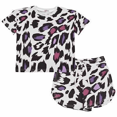Bambine Pantaloncini Set leopardato bianco T SHIRT TOP HOT Shorts Estate Vestito