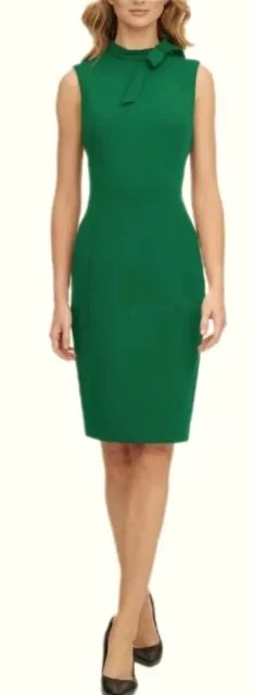 Calvin Klein Green sleeveless tie neck sheath stretch scuba bodycon dress 2 NWT