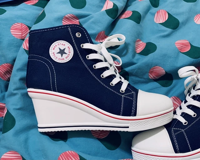 Yufu Max Star High-Top Wedge Sneakers Womens Size 9.5 Shoes Navy Blue “Converse”