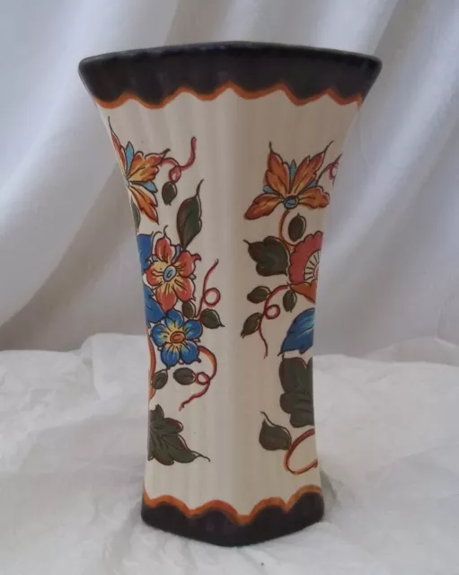 AAG Astrid Gouda Zuid Holland Plateel Handwerk OCTAGONAL Flora Pottery VASE 5¾"T 3