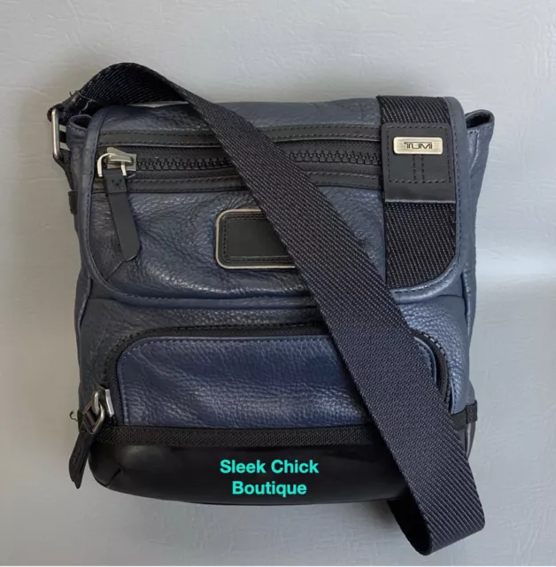 TUMI Men's Blue/Black Pebble Leather ALPHA BRAVO Barstow Messenger Bag MSRP $699