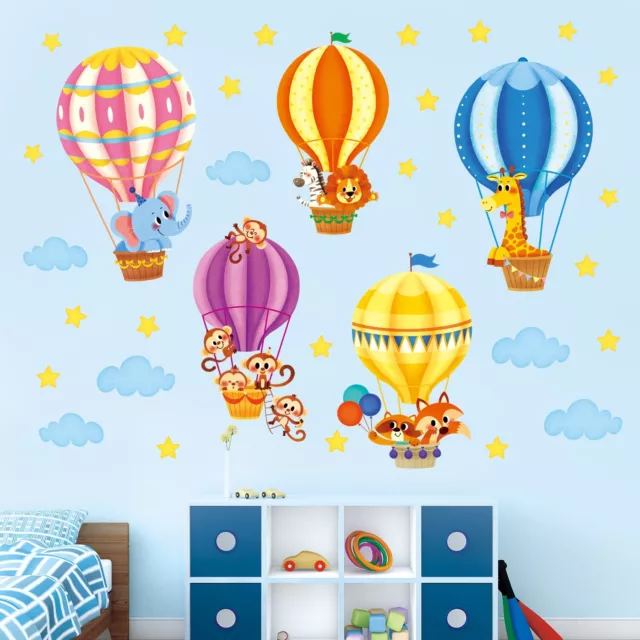 DECOWALL SG-2214 Animals in Hot Air Balloons Kids Wall Stickers for Nursery