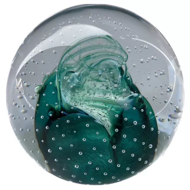 Caithness Scotland Glass Paperweight - Emerald Green ‘Cauldron’