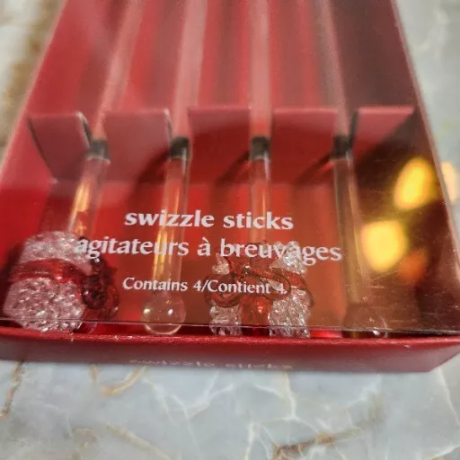 Set Of 4 Pier 1 Christmas/Holiday Glass Swizzle Sticks New in Box 3