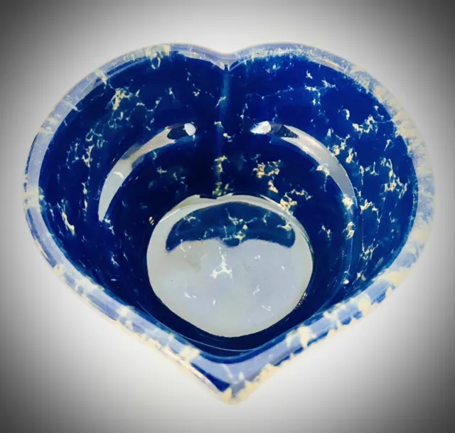 Vintage Bennington Pottery Heart Shaped Bowl / Planter  Cobalt Blue Agate