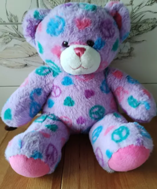 Build A Bear Purple Peace & Lovehearts Soft Plush Toy Plush BAB Teddy