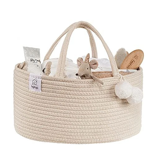 Baby Diaper Caddy Organizer- Beige Rope Nursery Storage Bin- Portable ...