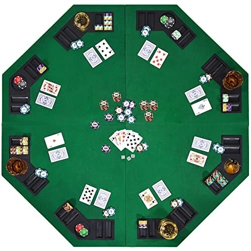 EVIEUN 48" 8-Player Foldable Poker Table Top Casino Texas Hold'em Layout Port...