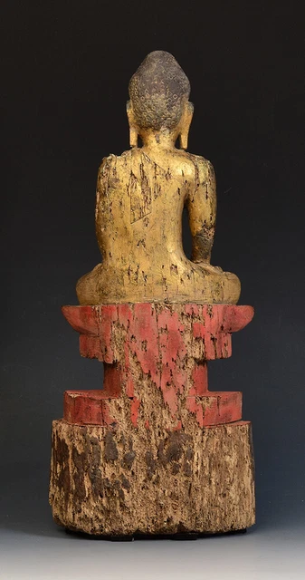 18th Century, Shan, Antique Burmese Wooden Seated Buddha 8