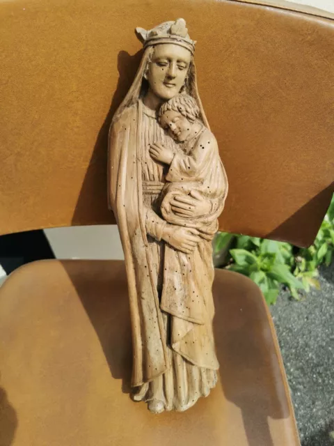 Ancienne Statuette religieuse En Bois Vierge À L'enfant 36cm Sculpture Statue