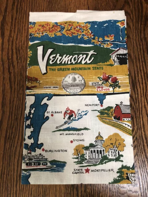 NOS Vintage Vermont Linen Kitchen Dish Tea Towel Souvenir Stevens Linen Decor