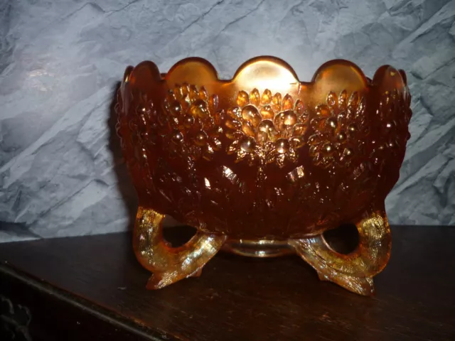 rare fenton orange tree carnival glass rose bowl