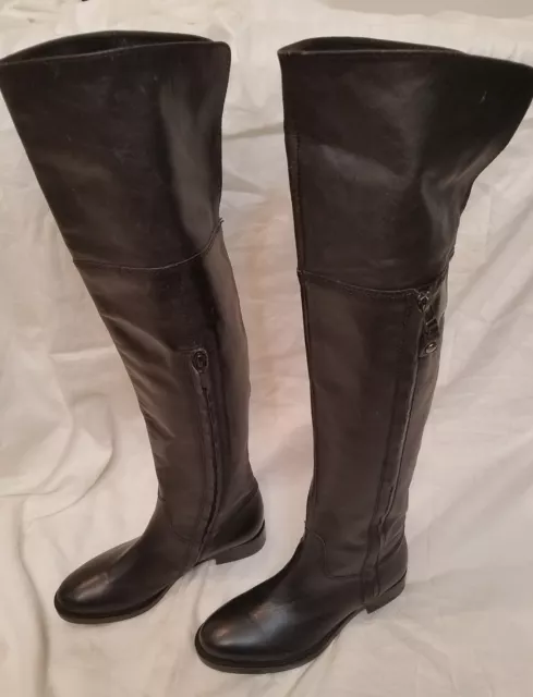 New Geox Respira Black Leather Over The Knee Thigh Hi Women Riding Boots 35 US 5