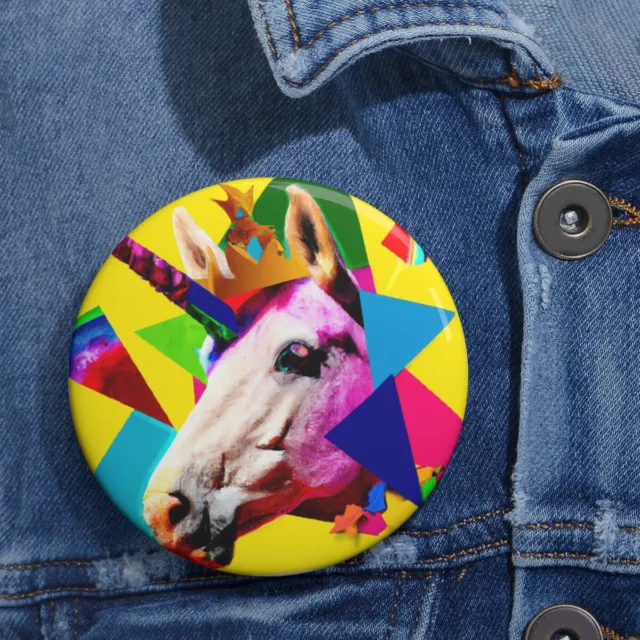 Pin Back Button Rainbow Unicorn Retro Style Mythical Fantasy Cute Horse Colorful