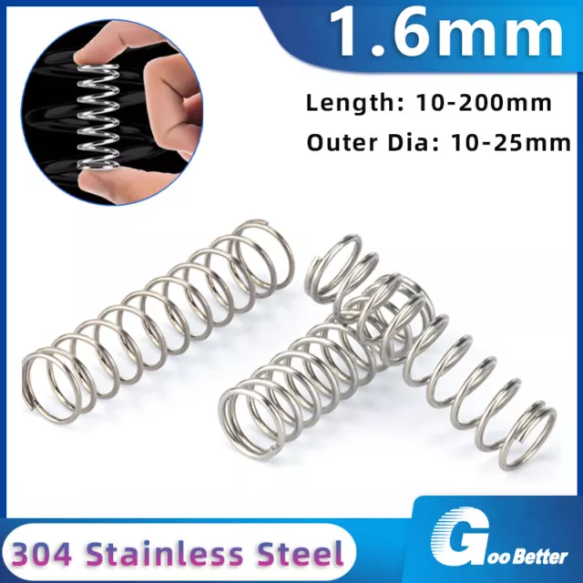304 Stainles Steel Compression Spring Wire Dia1.6mm OD 10mm-25mm,Length 10-200mm