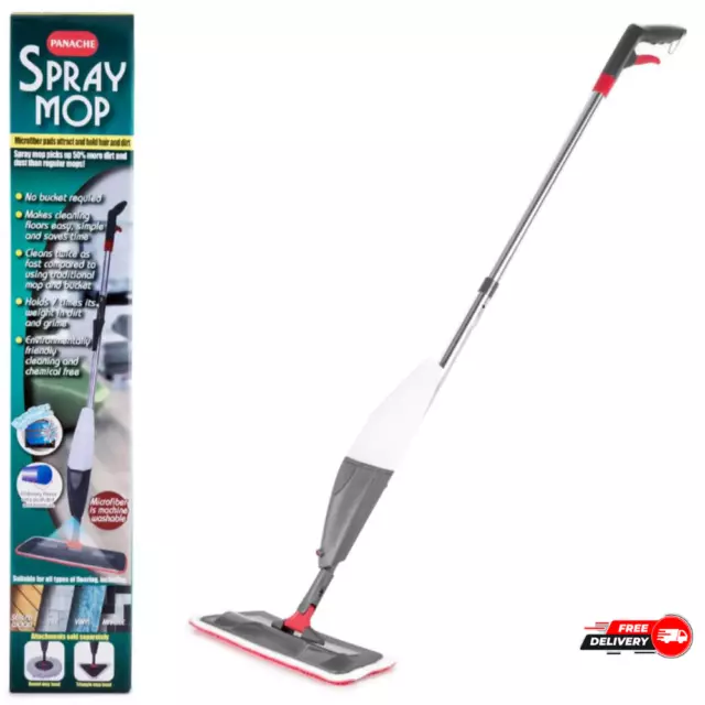 Panache  Spray Mop Micro fibre Flat Mops Floor Kitchen Bathroom Cleaner Grey/Red