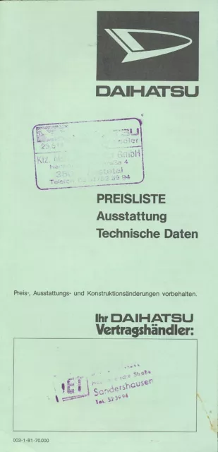 1981 Daihatsu Cuore Charade Price List 1/81 F Price List prijslijst Cennik