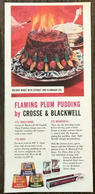 1960 Crosse & Blackwell Christmas Time PRINT AD Flaming Plum Pudding