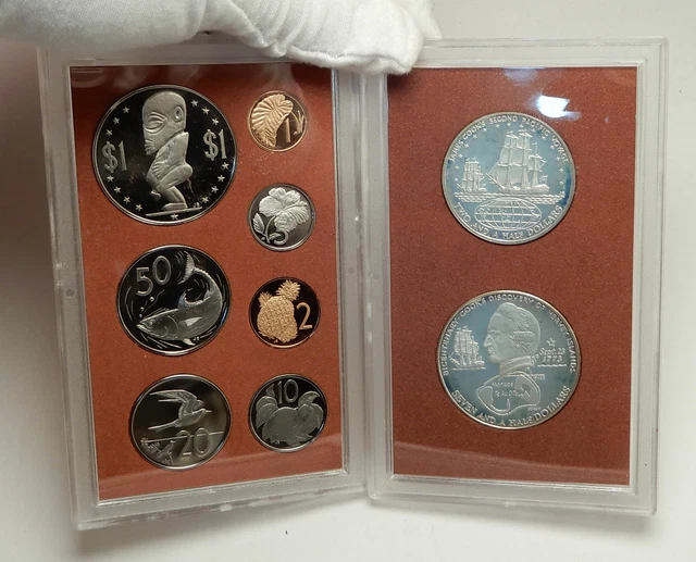 1973 COOK ISLANDS Captain James Cook 2 Silver of 9 Coin Antique Proof ...