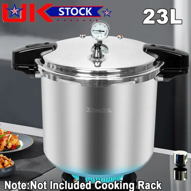 23L Large Pressure Canner Cooker Kitchen Cookware with Gauge Release Valve UK
