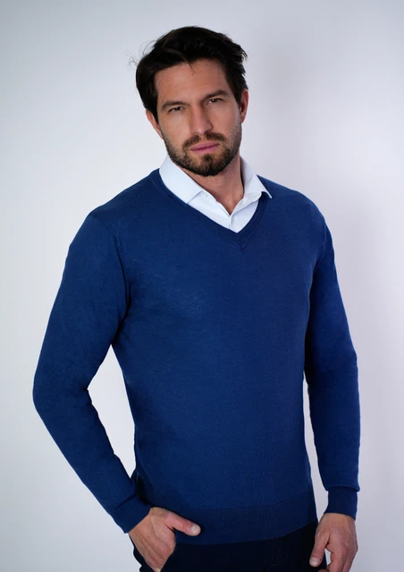 1st American Maglia Primaverile Uomo Maglione Seta e Cotone Pullover Collo a V