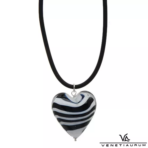 VENETIAURUM MADE IN Italy Murano Glass Heart Necklace & Black Rubber ...
