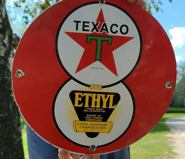 VINTAGE TEXACO STAR Ethyl Gasoline Motor Oil Porcelain Gas Station Pump