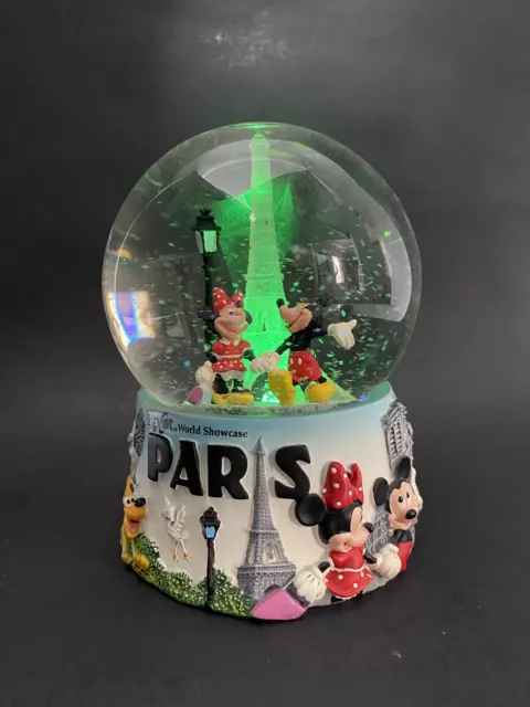 Disney Mickey Minnie Eiffel Tower Paris Light Up Snow Globe Epcot