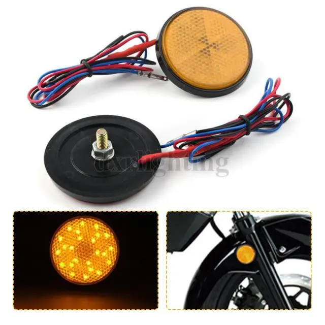 2PC Amber LED Round Reflector Turn Signal Light Tail Marker Motorcycle Truck ATV