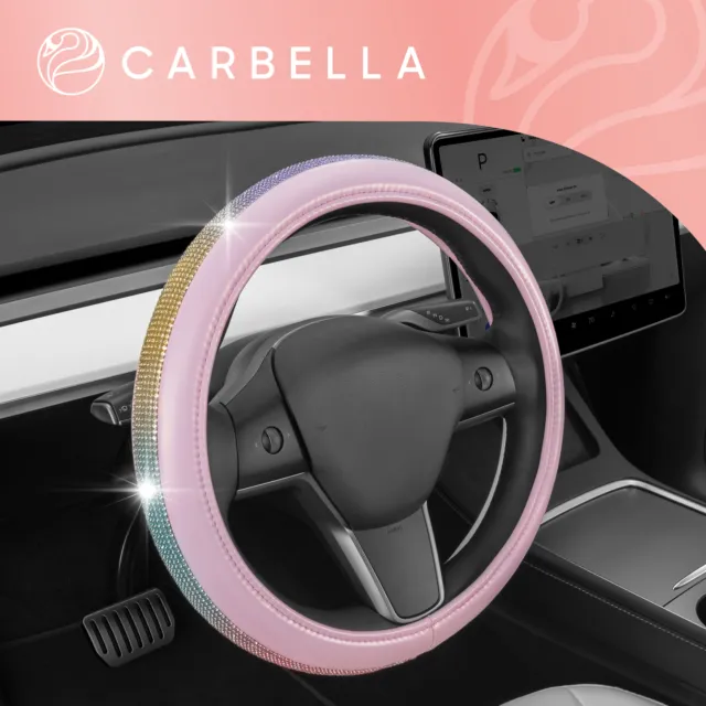 Bling Car Steering Wheel Cover for Women Cute Pink Diamond Rhinestone 15 Inch