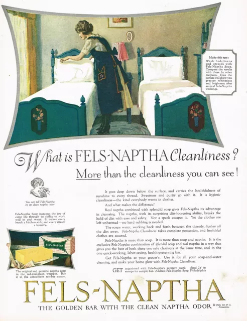 1920s BIG Vintage Fels Naptha Soap Retro Bedroom Decor Color Art Print Ad