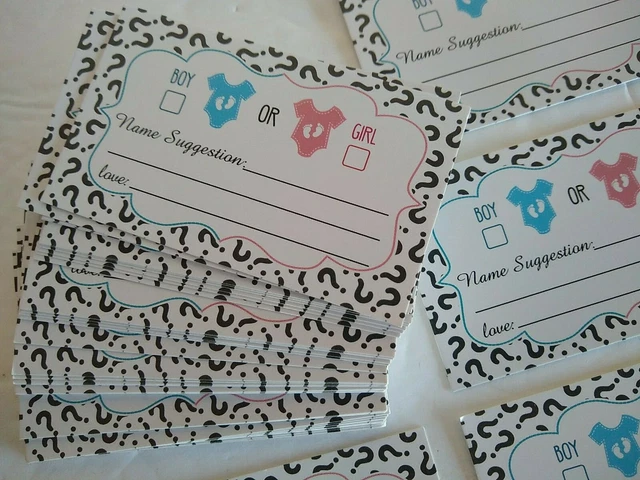Baby Shower Gender Guess Cards/Name Suggestion Pink Blue Boy Girl (50)