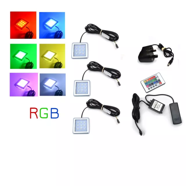 RGB LED Color Changeable Under Cabinet Shelf Down Light Square Kit/Set