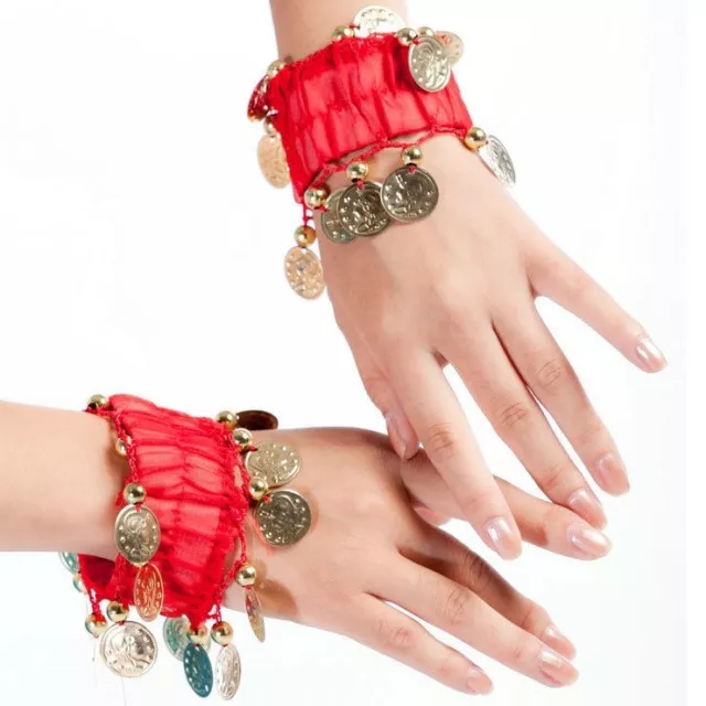 2 Pcs Coins Anklet Bracelet India Bollywood Belly Dance Tribal Costume Arm Cuff