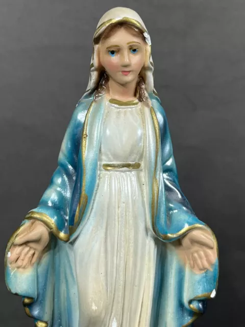 Vintage Virgin Mary Our Lady of Grace Chalkware Plaster Statue 6” Italy Figure