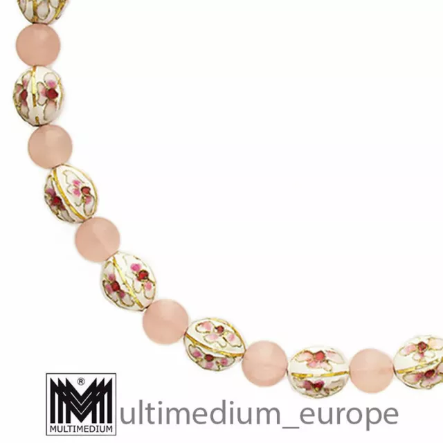 Rosenquarz Emaille Collier Halskette rose quartz enamel necklace