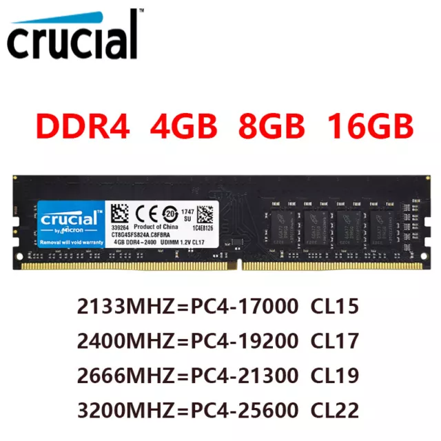 Crucial DDR4 4GB 8GB 16GB Memory Ram PC4 2133 2400 2666 3200MHZ 1.2V UDIMM