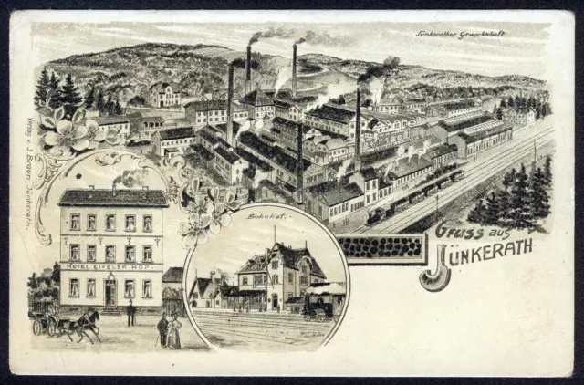 Litho / Lithografie JÜNKERATH m. Bahnhof (Eifel, b. Stadtkyll, Dahlem, Birgel)