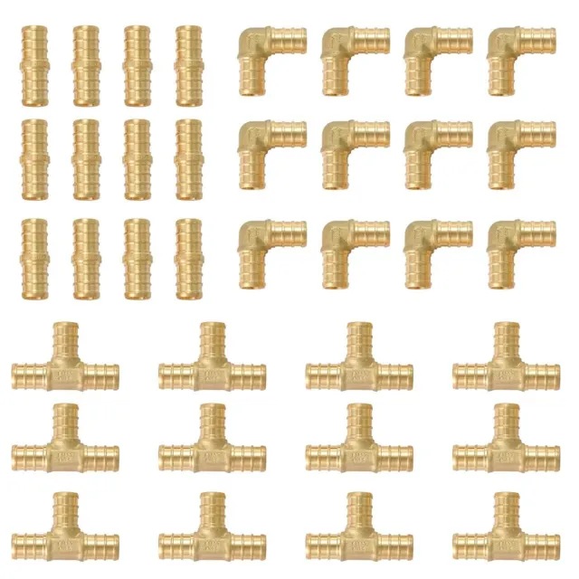 36 PCS EFIELD 1/2" PEX Crimp Brass Fittings Elbow, Coupling, Tee (12 PCS/EACH)