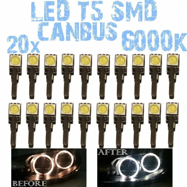 N° 20 Lampade LED T5 6000K CANBUS SMD 5050 Phares Angel Eyes DEPO FK VW T4 1D3UK