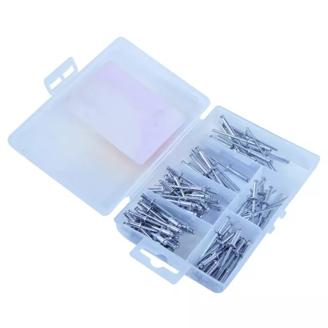 AMTECH 100pc ASSORTED RIVETS HOUSED IN A HANDY PLASTIC STORAGE CASE