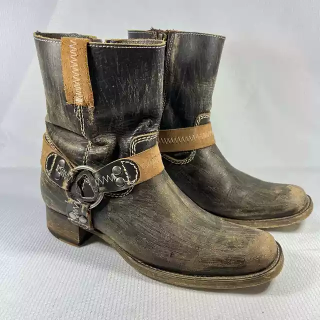 Bed Stu Cobbler Series Harnes Distressed Leather Ankle Boots Size 7