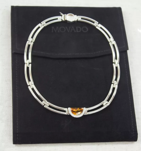 Movado 18k White Gold, Sterling Silver, Citrine and Diamonds Choker Necklace Movado 18k White Gold, Sterling Silver, Citrine and Diamonds Choker Necklace