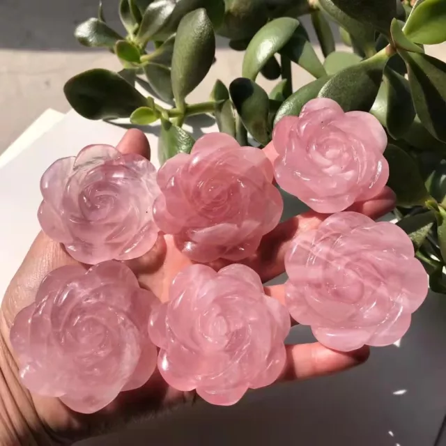2" Natural Pink Rose Quartz Carved Rose Flowers Crystal reiki Healing 1pc 2