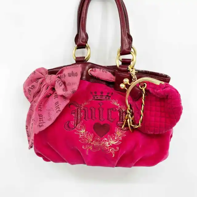 Juicy Couture Vintage Crystalized Daydreamer Velour Bag in Pink with Coin Purse